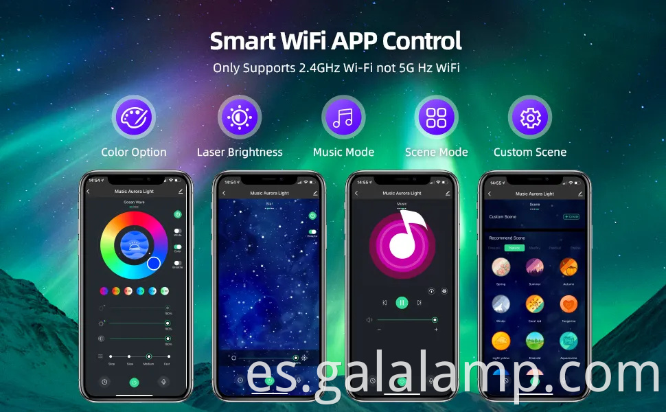 Proyector de Aurora Star Galaxy Proyector Luces para dormitorio, Wifi Nebula Techo Proyector Night Light with Music Speaker